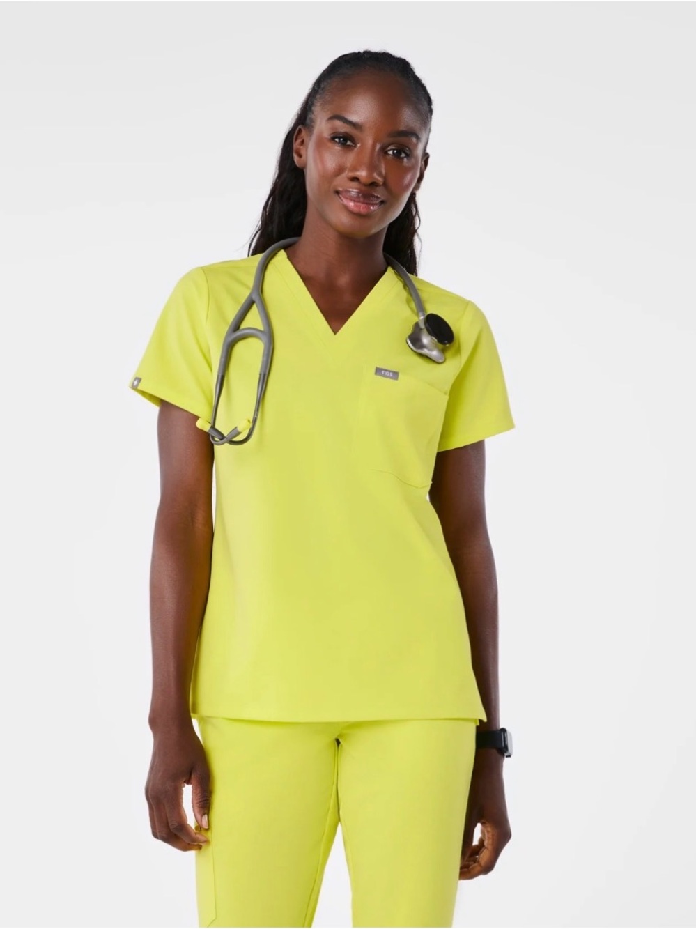 Figs Women's Stretch V-Neck Medical Top - Lime
